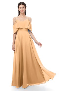 ColsBM Jamie Apricot Bridesmaid Dresses Floor Length Pleated V-neck Half Backless A-line Modern