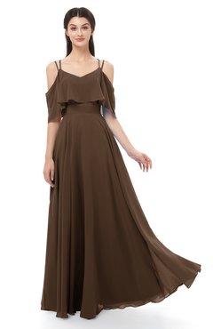ColsBM Jamie Chocolate Brown Bridesmaid Dresses Floor Length Pleated V-neck Half Backless A-line Modern