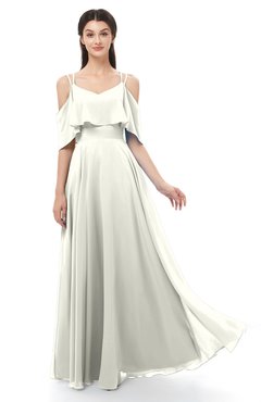 ColsBM Jamie Cream Bridesmaid Dresses Floor Length Pleated V-neck Half Backless A-line Modern