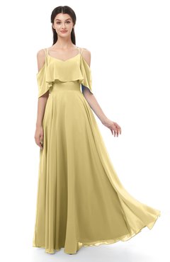 ColsBM Jamie Gold Bridesmaid Dresses Floor Length Pleated V-neck Half Backless A-line Modern