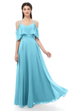ColsBM Jamie Light Blue Bridesmaid Dresses Floor Length Pleated V-neck Half Backless A-line Modern