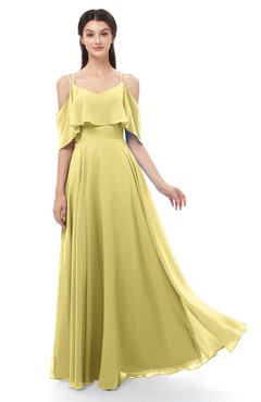 ColsBM Jamie Misted Yellow Bridesmaid Dresses Floor Length Pleated V-neck Half Backless A-line Modern