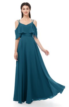 ColsBM Jamie Moroccan Blue Bridesmaid Dresses Floor Length Pleated V-neck Half Backless A-line Modern