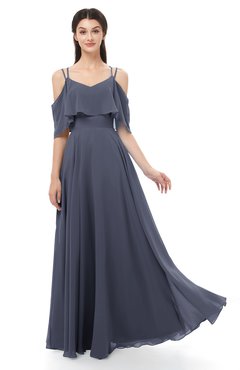 ColsBM Jamie Nightshadow Blue Bridesmaid Dresses Floor Length Pleated V-neck Half Backless A-line Modern
