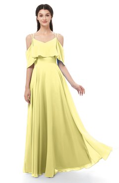 ColsBM Jamie Pastel Yellow Bridesmaid Dresses Floor Length Pleated V-neck Half Backless A-line Modern