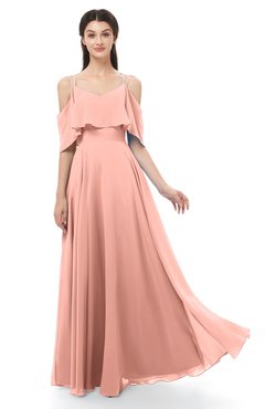 ColsBM Jamie Peach Bridesmaid Dresses Floor Length Pleated V-neck Half Backless A-line Modern