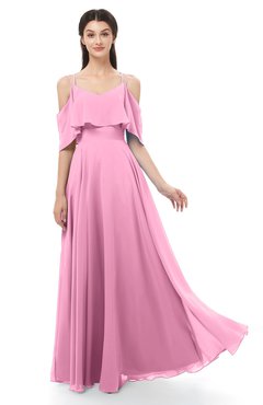 ColsBM Jamie Pink Bridesmaid Dresses Floor Length Pleated V-neck Half Backless A-line Modern