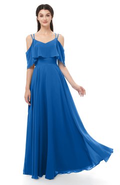 ColsBM Jamie Royal Blue Bridesmaid Dresses Floor Length Pleated V-neck Half Backless A-line Modern