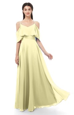 ColsBM Jamie Soft Yellow Bridesmaid Dresses Floor Length Pleated V-neck Half Backless A-line Modern