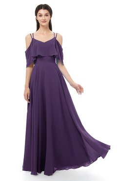 ColsBM Jamie Violet Bridesmaid Dresses Floor Length Pleated V-neck Half Backless A-line Modern