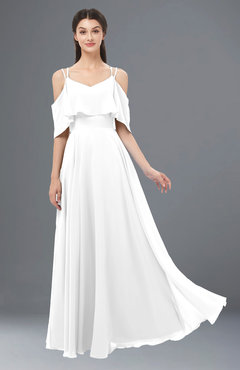 ColsBM Jamie White Bridesmaid Dresses Floor Length Pleated V-neck Half Backless A-line Modern