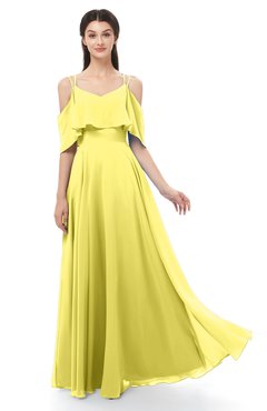 ColsBM Jamie Yellow Iris Bridesmaid Dresses Floor Length Pleated V-neck Half Backless A-line Modern