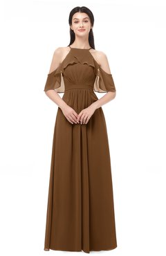 ColsBM Andi Brown Bridesmaid Dresses Zipper Off The Shoulder Elegant Floor Length Sash A-line