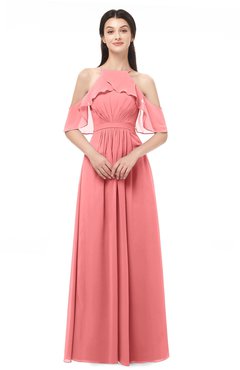 ColsBM Andi Coral Bridesmaid Dresses Zipper Off The Shoulder Elegant Floor Length Sash A-line