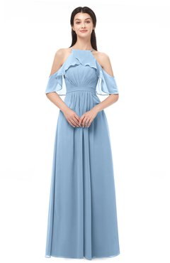 ColsBM Andi Dusty Blue Bridesmaid Dresses Zipper Off The Shoulder Elegant Floor Length Sash A-line