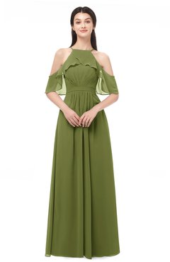 ColsBM Andi Olive Green Bridesmaid Dresses Zipper Off The Shoulder Elegant Floor Length Sash A-line