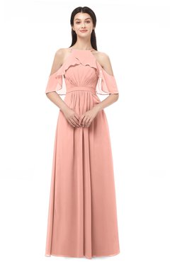 ColsBM Andi Peach Bridesmaid Dresses Zipper Off The Shoulder Elegant Floor Length Sash A-line