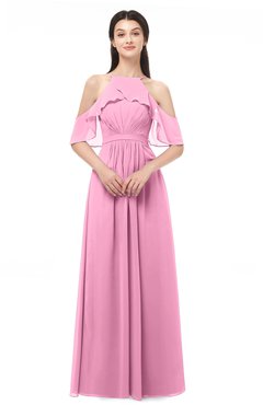 ColsBM Andi Pink Bridesmaid Dresses Zipper Off The Shoulder Elegant Floor Length Sash A-line