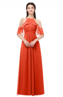 ColsBM Andi Tangerine Tango Bridesmaid Dresses Zipper Off The Shoulder Elegant Floor Length Sash A-line