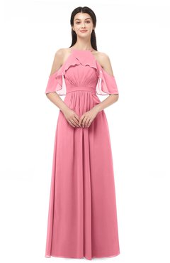 ColsBM Andi Watermelon Bridesmaid Dresses Zipper Off The Shoulder Elegant Floor Length Sash A-line