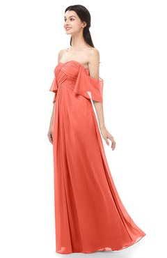 ColsBM Arden Living Coral Bridesmaid Dresses Ruching Floor Length A-line Off The Shoulder Backless Cute