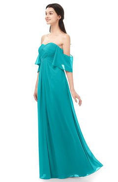 ColsBM Arden Peacock Blue Bridesmaid Dresses Ruching Floor Length A-line Off The Shoulder Backless Cute