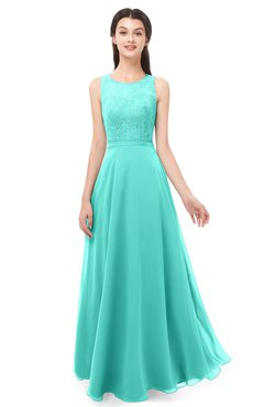 ColsBM Indigo Blue Turquoise Bridesmaid Dresses Sleeveless Bateau Lace Simple Floor Length Half Backless