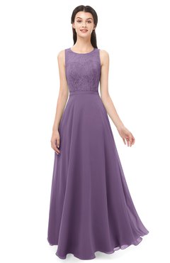 ColsBM Indigo Chinese Violet Bridesmaid Dresses Sleeveless Bateau Lace Simple Floor Length Half Backless