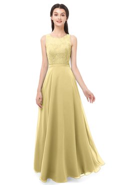 ColsBM Indigo Gold Bridesmaid Dresses Sleeveless Bateau Lace Simple Floor Length Half Backless