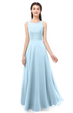 ColsBM Indigo Ice Blue Bridesmaid Dresses Sleeveless Bateau Lace Simple Floor Length Half Backless