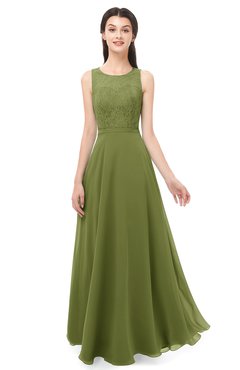 ColsBM Indigo Olive Green Bridesmaid Dresses Sleeveless Bateau Lace Simple Floor Length Half Backless