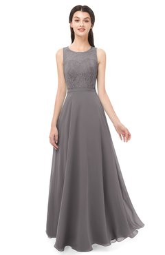 ColsBM Indigo Ridge Grey Bridesmaid Dresses Sleeveless Bateau Lace Simple Floor Length Half Backless