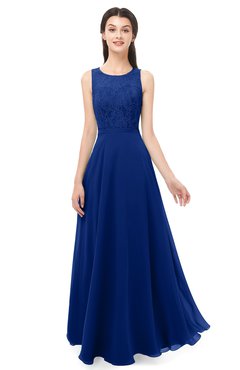 ColsBM Indigo Sodalite Blue Bridesmaid Dresses Sleeveless Bateau Lace Simple Floor Length Half Backless
