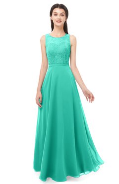ColsBM Indigo Viridian Green Bridesmaid Dresses Sleeveless Bateau Lace Simple Floor Length Half Backless
