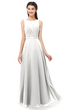 ColsBM Emery Cloud White Bridesmaid Dresses Bateau A-line Floor Length Simple Zip up Sash