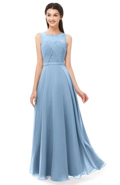 ColsBM Emery Sky Blue Bridesmaid Dresses Bateau A-line Floor Length Simple Zip up Sash