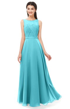 ColsBM Emery Turquoise Bridesmaid Dresses Bateau A-line Floor Length Simple Zip up Sash