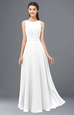 ColsBM Emery White Bridesmaid Dresses Bateau A-line Floor Length Simple Zip up Sash