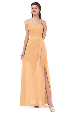 ColsBM Ariel Apricot Bridesmaid Dresses A-line Short Sleeve Off The Shoulder Sash Sexy Floor Length