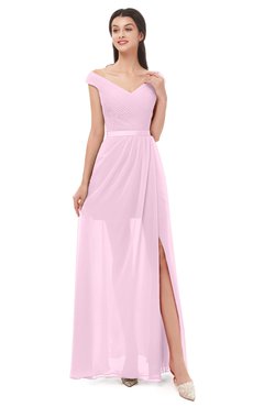 ColsBM Ariel Baby Pink Bridesmaid Dresses A-line Short Sleeve Off The Shoulder Sash Sexy Floor Length