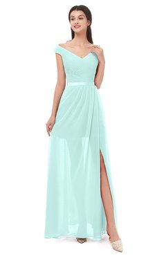 ColsBM Ariel Blue Glass Bridesmaid Dresses A-line Short Sleeve Off The Shoulder Sash Sexy Floor Length