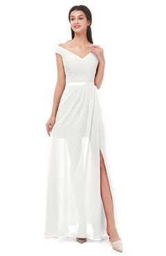 ColsBM Ariel Cloud White Bridesmaid Dresses A-line Short Sleeve Off The Shoulder Sash Sexy Floor Length