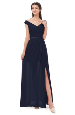 ColsBM Ariel Dark Sapphire Bridesmaid Dresses A-line Short Sleeve Off The Shoulder Sash Sexy Floor Length