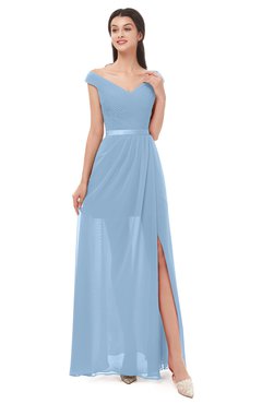 ColsBM Ariel Dusty Blue Bridesmaid Dresses A-line Short Sleeve Off The Shoulder Sash Sexy Floor Length