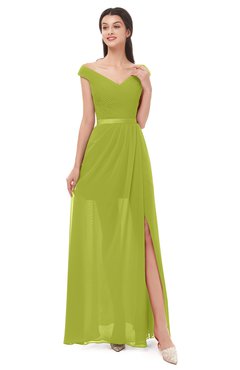 ColsBM Ariel Green Oasis Bridesmaid Dresses A-line Short Sleeve Off The Shoulder Sash Sexy Floor Length