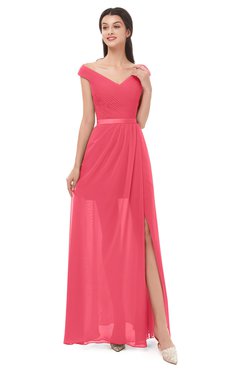 ColsBM Ariel Guava Bridesmaid Dresses A-line Short Sleeve Off The Shoulder Sash Sexy Floor Length