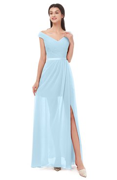 ColsBM Ariel Ice Blue Bridesmaid Dresses A-line Short Sleeve Off The Shoulder Sash Sexy Floor Length
