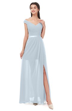 ColsBM Ariel Illusion Blue Bridesmaid Dresses A-line Short Sleeve Off The Shoulder Sash Sexy Floor Length