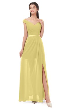 ColsBM Ariel Misted Yellow Bridesmaid Dresses A-line Short Sleeve Off The Shoulder Sash Sexy Floor Length