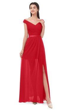 ColsBM Ariel Red Bridesmaid Dresses A-line Short Sleeve Off The Shoulder Sash Sexy Floor Length